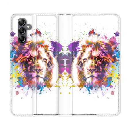 Housse cuir portefeuille pour Samsung Galaxy A34 5g Animal Lion Tag