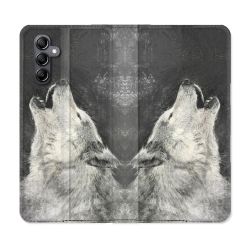 Housse cuir portefeuille pour Samsung Galaxy A34 5g Animal Loup Hurlement