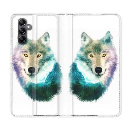 Housse cuir portefeuille pour Samsung Galaxy A34 5g Animal Loup Montagne