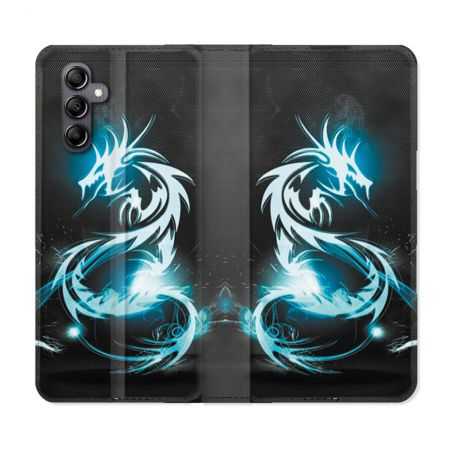 Housse cuir portefeuille pour Samsung Galaxy A34 5g Fantastique Dragon Bleu