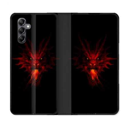 Housse cuir portefeuille pour Samsung Galaxy A34 5g Fantastique Dragon Feu