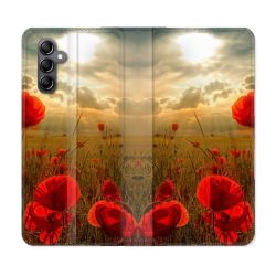 Housse cuir portefeuille pour Samsung Galaxy A34 5g Fleur Coquelicot