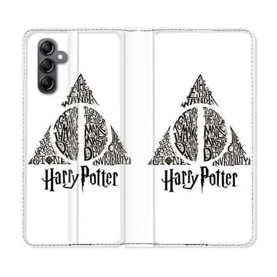 Housse cuir portefeuille pour Samsung Galaxy A34 5g Harry Potter Hollows triangle Blanc