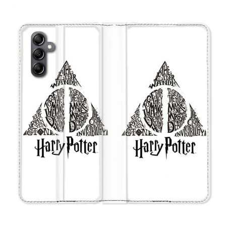 Housse cuir portefeuille pour Samsung Galaxy A34 5g Harry Potter Hollows triangle Blanc