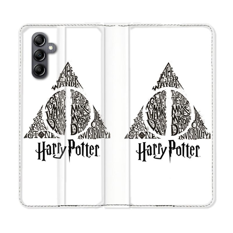 Housse cuir portefeuille pour Samsung Galaxy A34 5g Harry Potter Hollows triangle Blanc