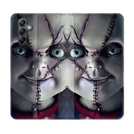 Housse cuir portefeuille pour Samsung Galaxy A34 5g Horreur Chucky Cicatrice