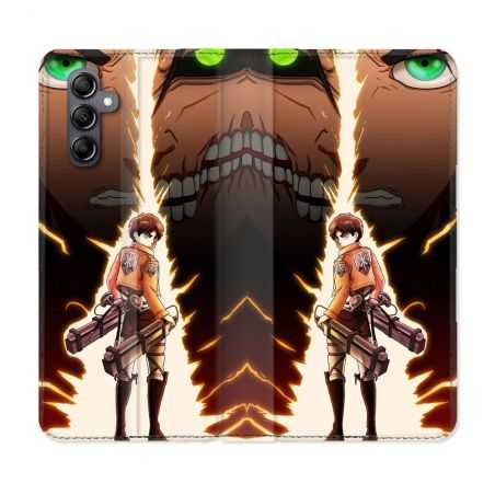 Housse cuir portefeuille pour Samsung Galaxy A34 5g Manga Attaque Titans Eren Eclair