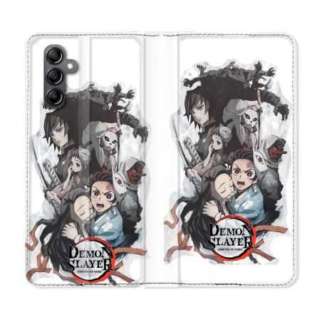 Housse cuir portefeuille pour Samsung Galaxy A34 5g Manga Demon Slayer Blanc