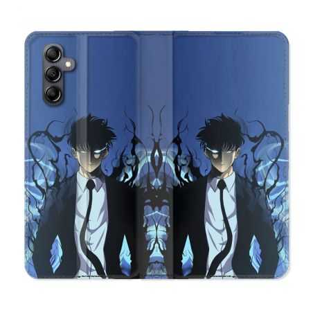 Housse cuir portefeuille pour Samsung Galaxy A34 5g Manga Solo Leveling Sung Bleu