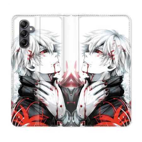Housse cuir portefeuille pour Samsung Galaxy A34 5g Manga Tokyo Ghoul Kaneki Blanc