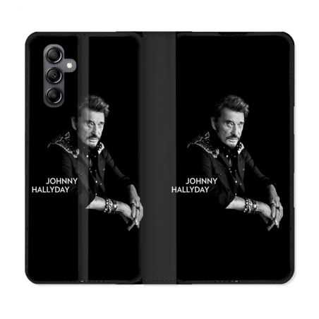 Housse cuir portefeuille pour Samsung Galaxy A34 5g Musique Johnny Hallyday Noir