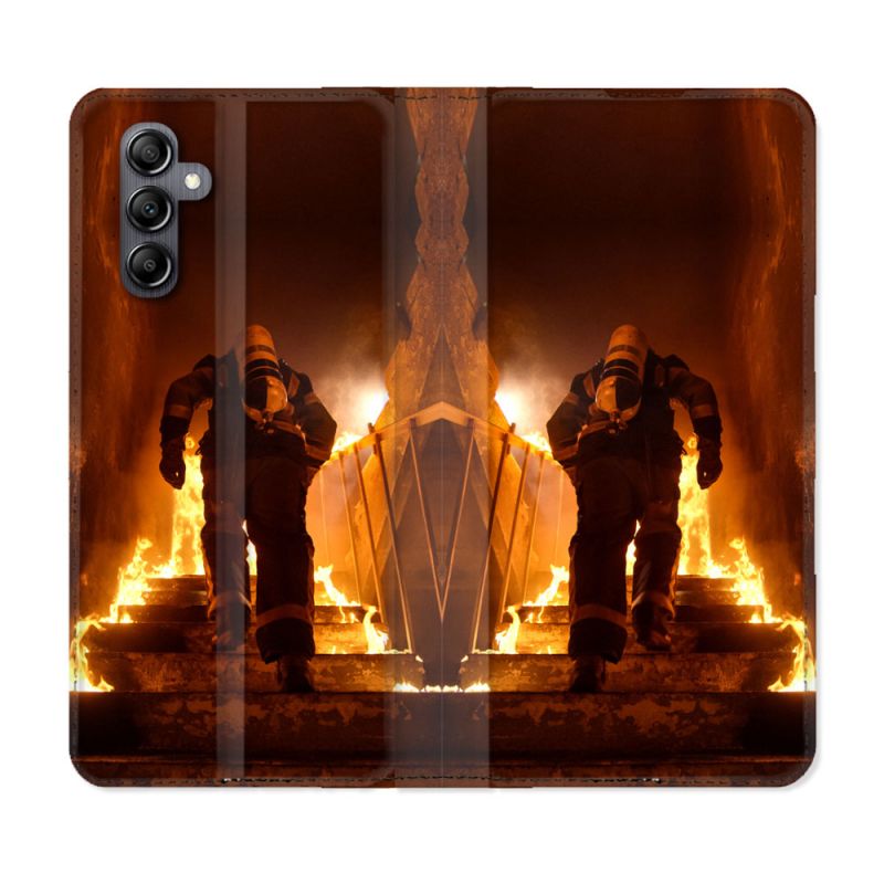 Housse cuir portefeuille pour Samsung Galaxy A34 5g Pompier Escalier