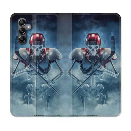 Housse cuir portefeuille pour Samsung Galaxy A34 5g Sport Hockey Squelette