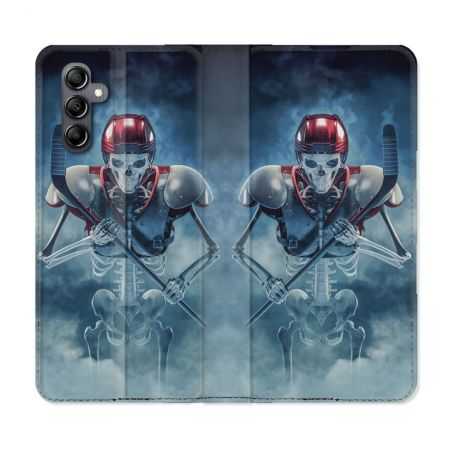 Housse cuir portefeuille pour Samsung Galaxy A34 5g Sport Hockey Squelette