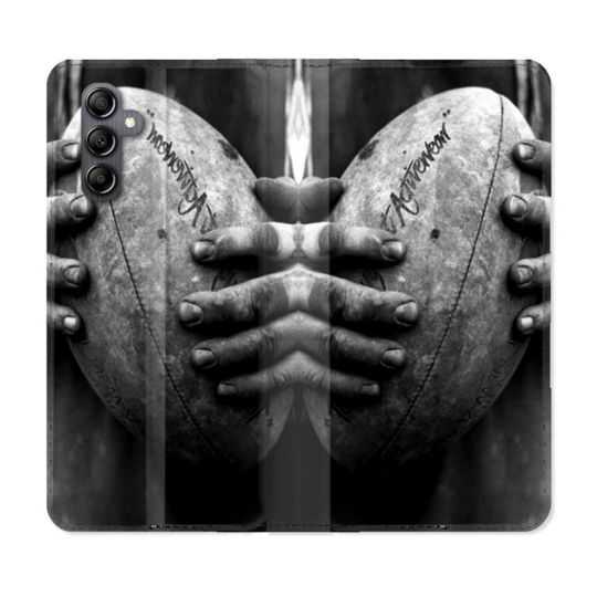 Housse cuir portefeuille pour Samsung Galaxy A34 5g Sport Rugby Ballon Vintage