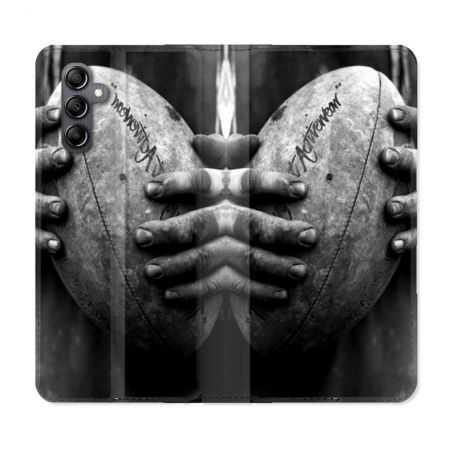 Housse cuir portefeuille pour Samsung Galaxy A34 5g Sport Rugby Ballon Vintage