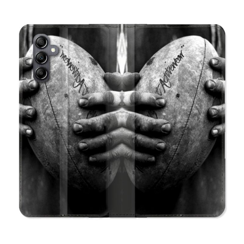 Housse cuir portefeuille pour Samsung Galaxy A34 5g Sport Rugby Ballon Vintage