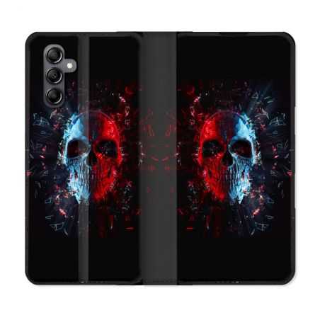 Housse cuir portefeuille pour Samsung Galaxy A34 5g Tete de Mort Deflagration