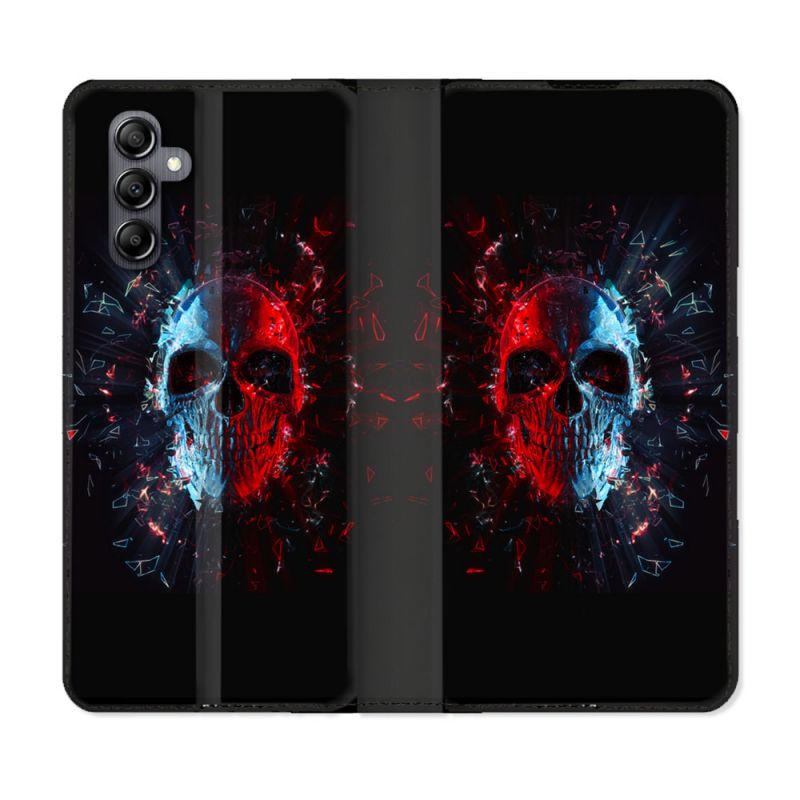 Housse cuir portefeuille pour Samsung Galaxy A34 5g Tete de Mort Deflagration