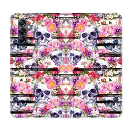 Housse cuir portefeuille pour Samsung Galaxy A34 5g Tete de Mort Pattern