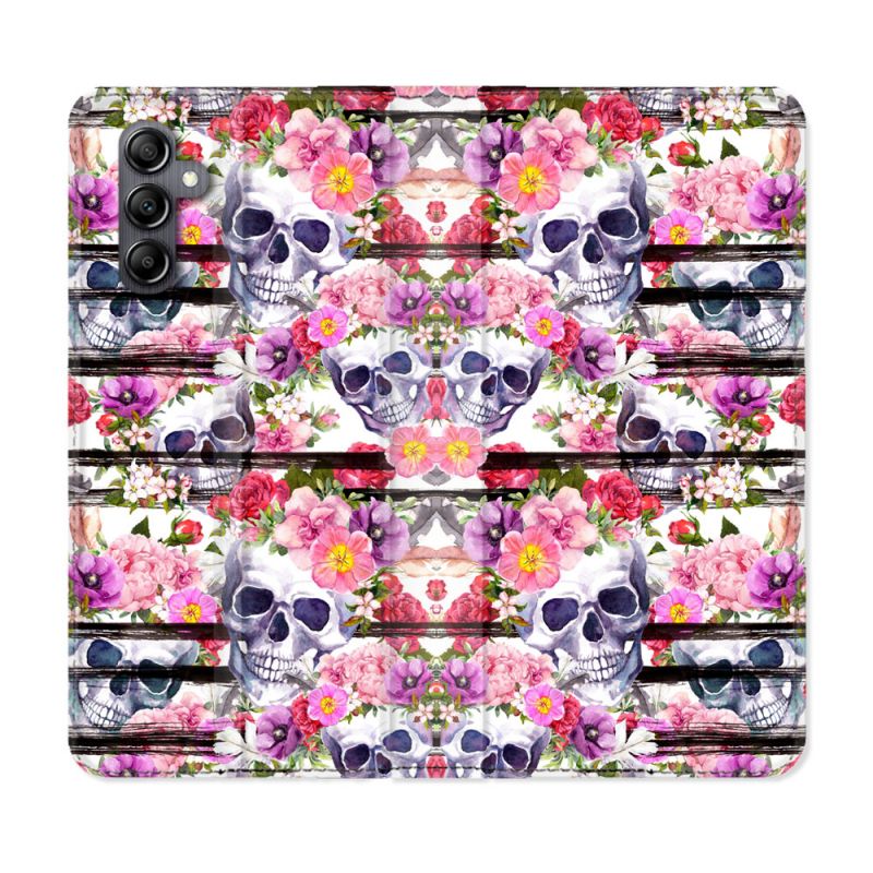 Housse cuir portefeuille pour Samsung Galaxy A34 5g Tete de Mort Pattern