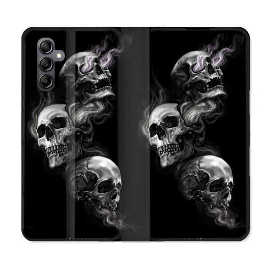 Housse cuir portefeuille pour Samsung Galaxy A34 5g Tete de Mort Triple
