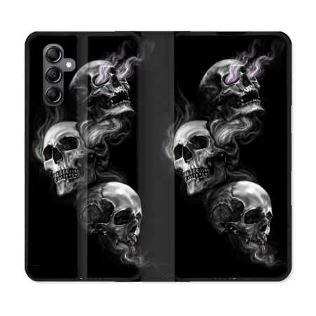 Housse cuir portefeuille pour Samsung Galaxy A34 5g Tete de Mort Triple