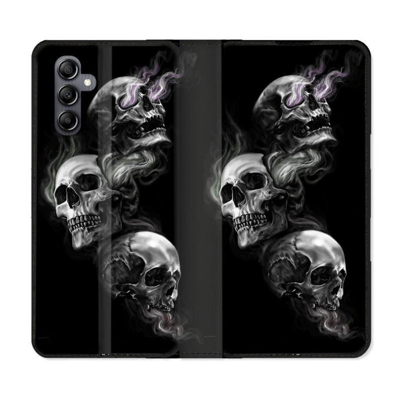 Housse cuir portefeuille pour Samsung Galaxy A34 5g Tete de Mort Triple
