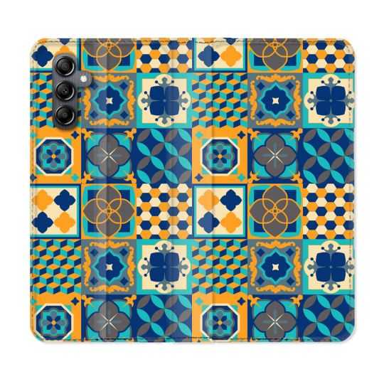 Housse cuir portefeuille pour Samsung Galaxy A34 5g Texture Carreau Ciment Orange