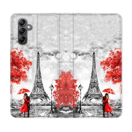 Housse cuir portefeuille pour Samsung Galaxy A34 5g Voyage France Paris Rouge