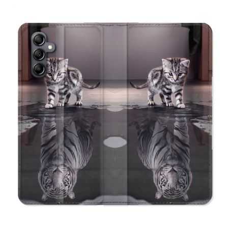 Housse cuir portefeuille pour Samsung Galaxy A54 5g Animal Chat Reflet
