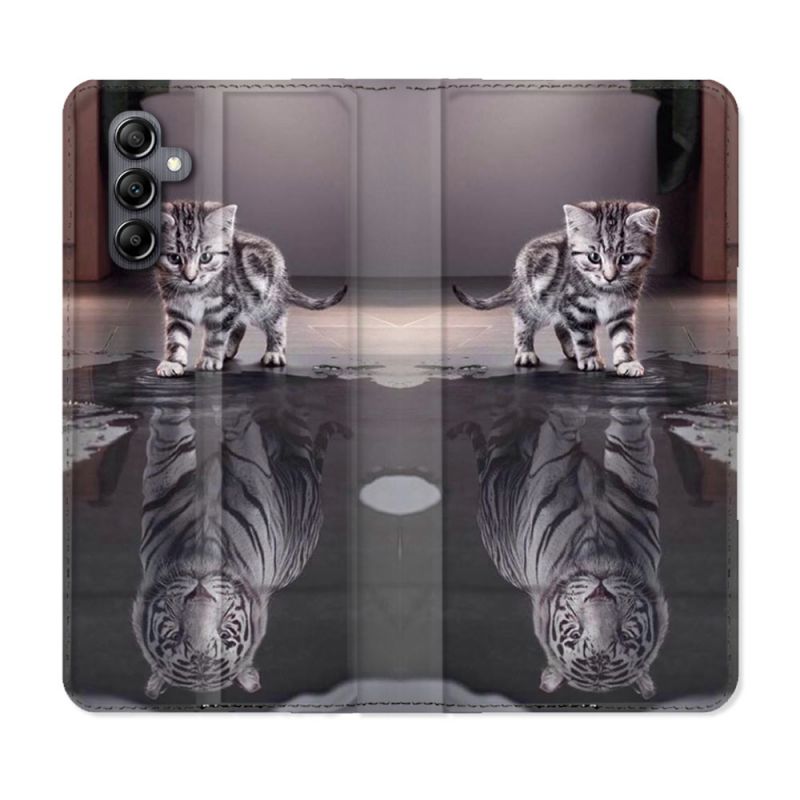 Housse cuir portefeuille pour Samsung Galaxy A54 5g Animal Chat Reflet