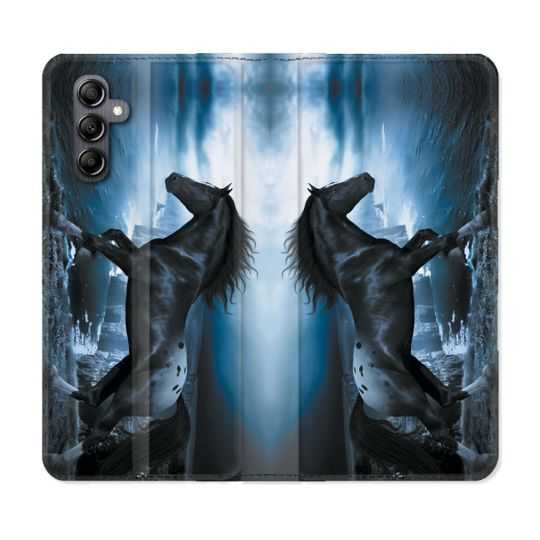 Housse cuir portefeuille pour Samsung Galaxy A54 5g Animal Cheval Noir