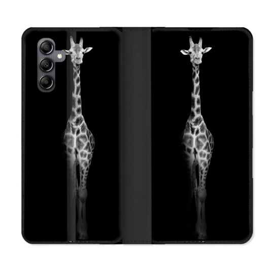 Housse cuir portefeuille pour Samsung Galaxy A54 5g Animal Girafe Noire