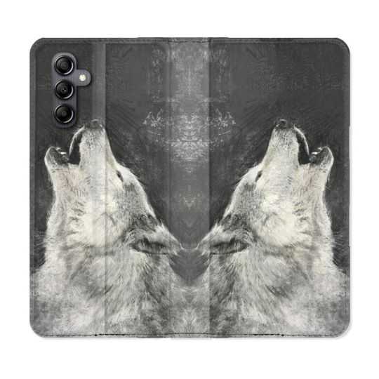 Housse cuir portefeuille pour Samsung Galaxy A54 5g Animal Loup Hurlement