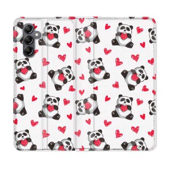 Housse cuir portefeuille pour Samsung Galaxy A34 5g Animal Panda Cœur