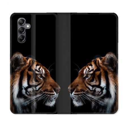 Housse cuir portefeuille pour Samsung Galaxy A54 5g Animal Tigre Noir