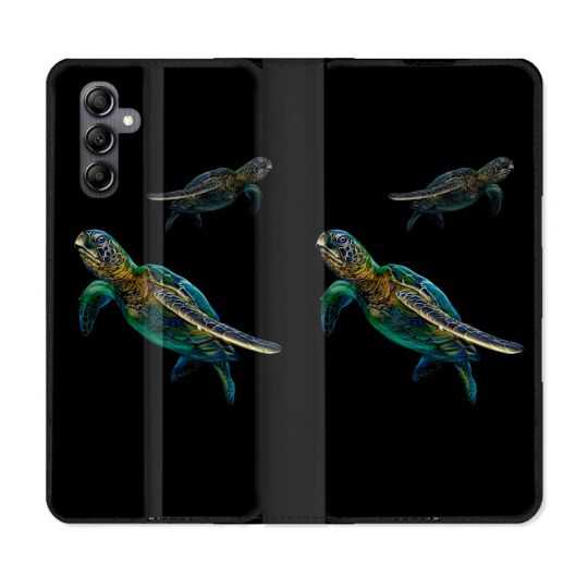 Housse cuir portefeuille pour Samsung Galaxy A54 5g Animal Tortue Noire multicolore