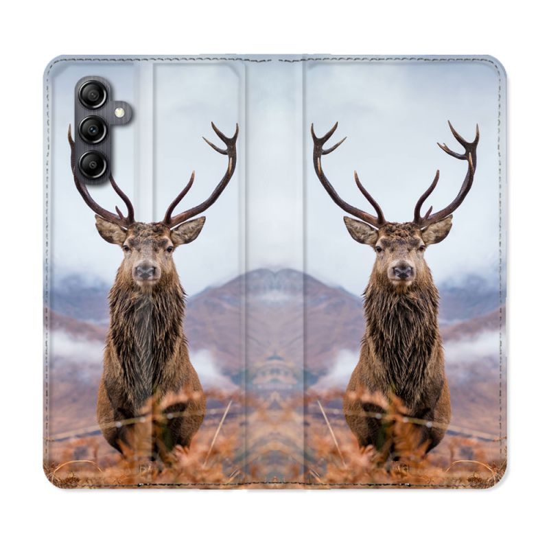 Housse cuir portefeuille pour Samsung Galaxy A54 5g Chasse Chevreuil Montagne