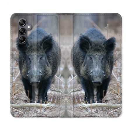 Housse cuir portefeuille pour Samsung Galaxy A54 5g Chasse Sanglier Pin