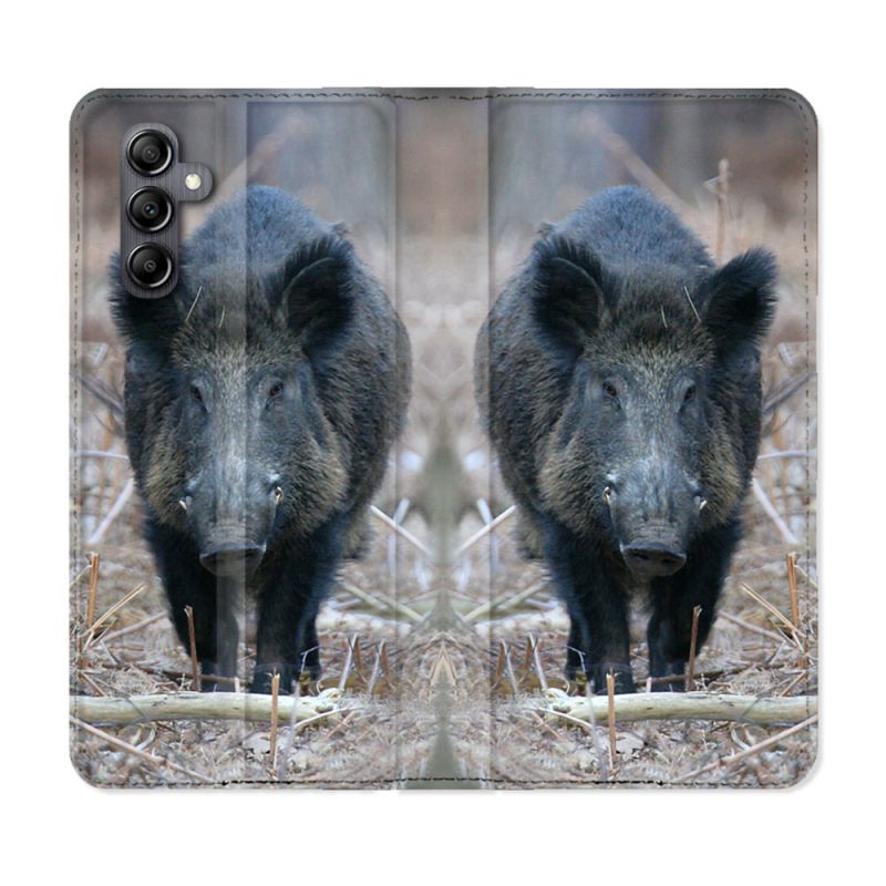 Housse cuir portefeuille pour Samsung Galaxy A54 5g Chasse Sanglier Pin
