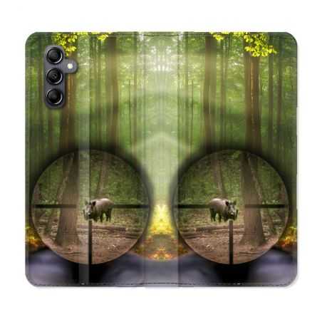Housse cuir portefeuille pour Samsung Galaxy A54 5g Chasse Sanglier Viseur