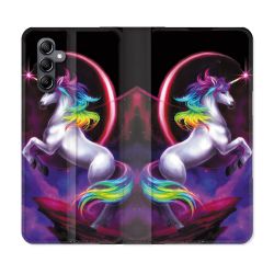 Housse cuir portefeuille pour Samsung Galaxy A54 5g Fantastique Licorne Arc en ciel