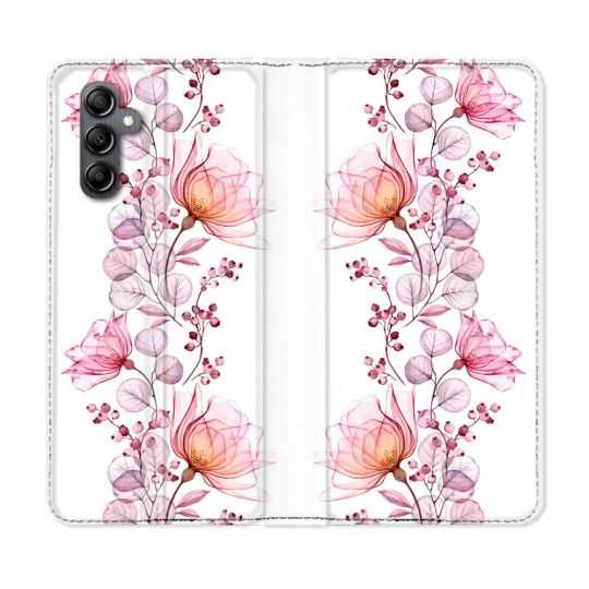 Housse cuir portefeuille pour Samsung Galaxy A54 5g Fleur Eclosion