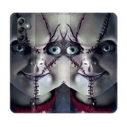Housse cuir portefeuille pour Samsung Galaxy A54 5g Horreur Chucky Cicatrice