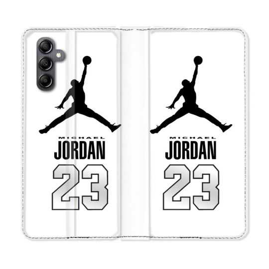Housse cuir portefeuille pour Samsung Galaxy A54 5G Jordan 23 Blanc