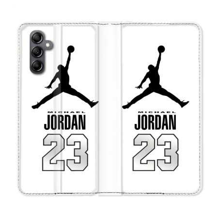 Housse cuir portefeuille pour Samsung Galaxy A54 5G Jordan 23 Blanc