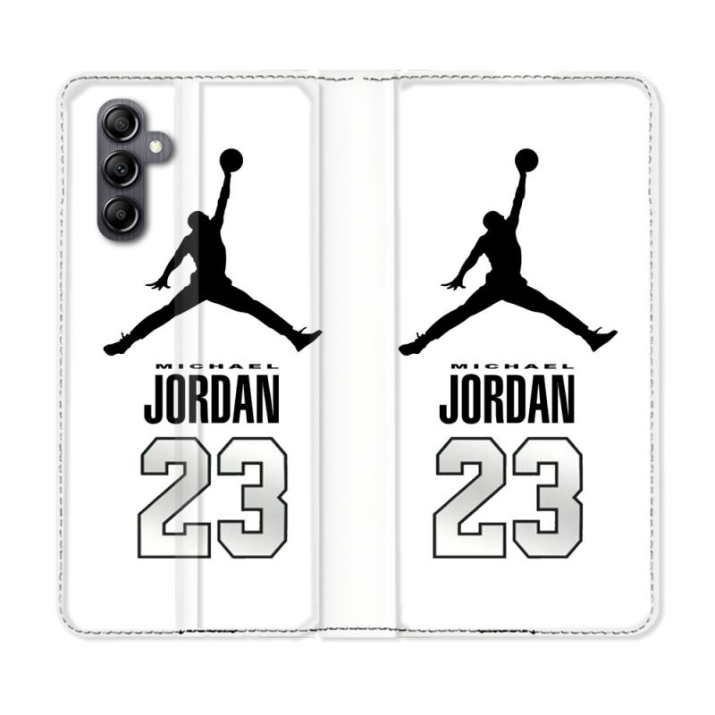 Housse cuir portefeuille pour Samsung Galaxy A54 5G Jordan 23 Blanc