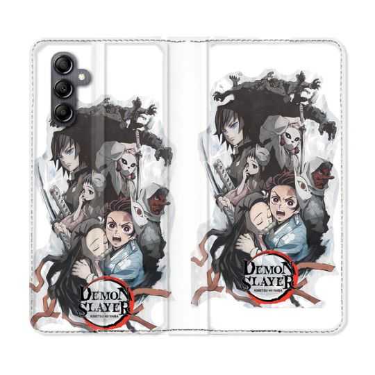 Housse cuir portefeuille pour Samsung Galaxy A54 5g Manga Demon Slayer Blanc