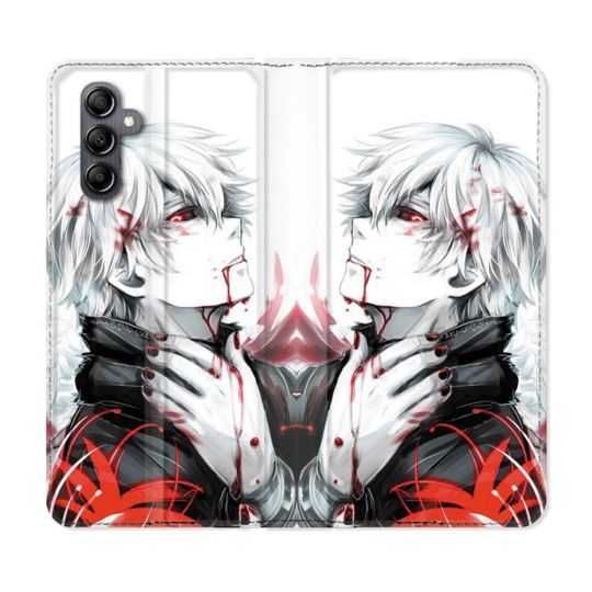 Housse cuir portefeuille pour Samsung Galaxy A54 5g Manga Tokyo Ghoul Kaneki Blanc